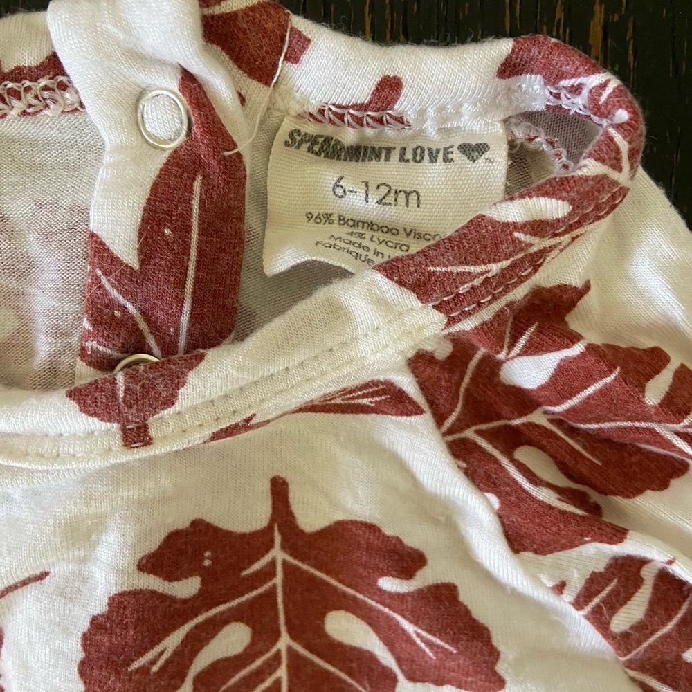 Spearmint Baby Leaf Print Long Sleeve Onsie - Picture 3 of 4